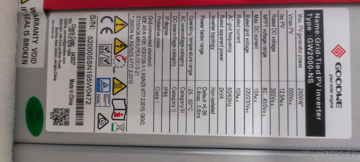 Jednofázový měnič Goodwe gw 2000-ns