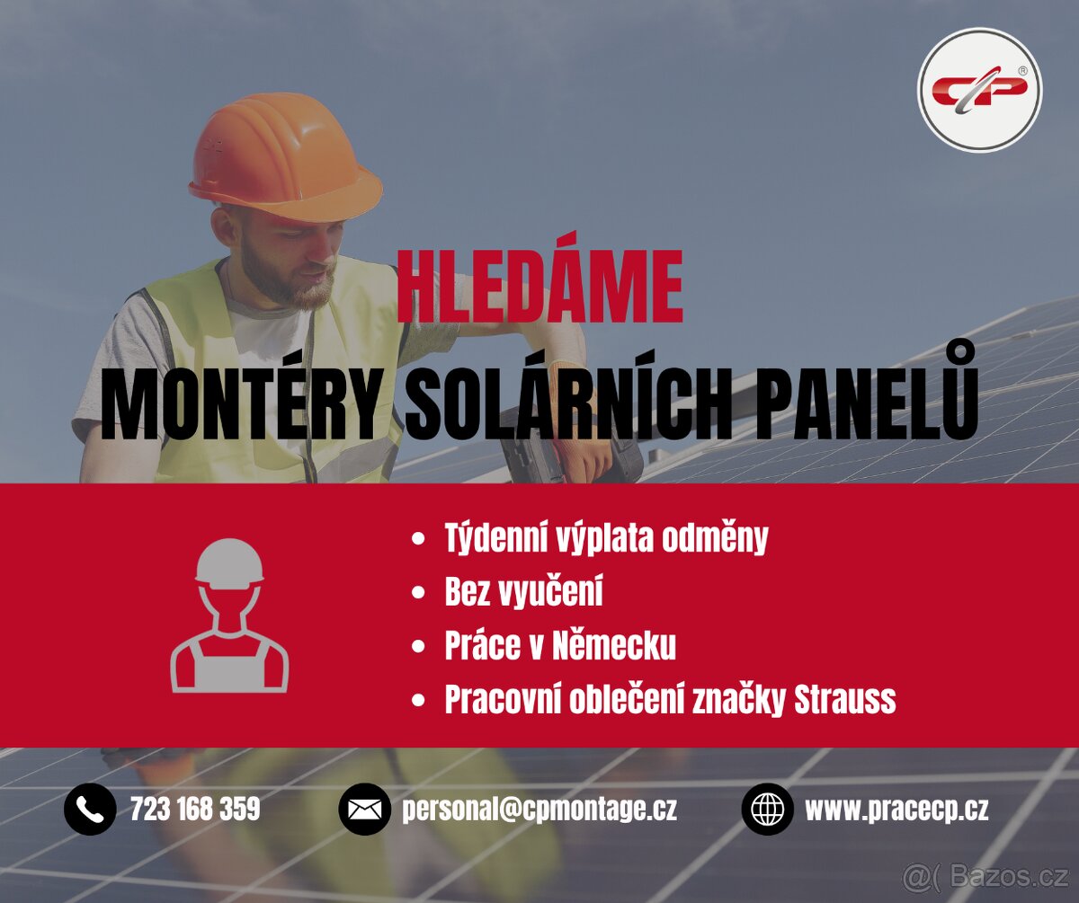 Práce v Německu s týdenní výplatou - montér solárních panelů