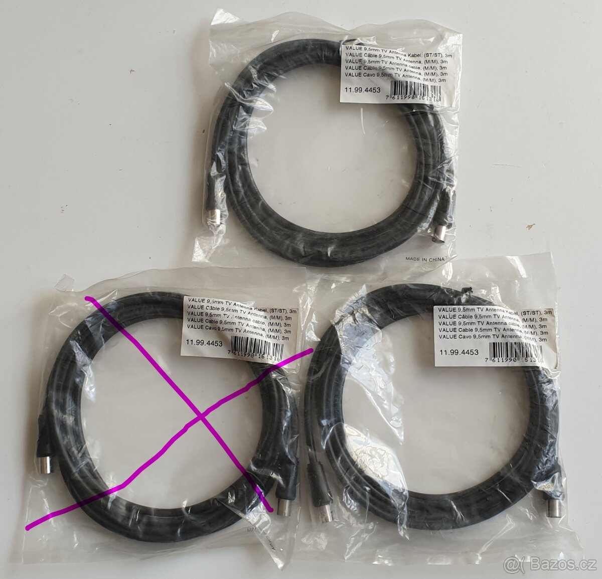 nový TV anténní kabel(ST-ST) 3m