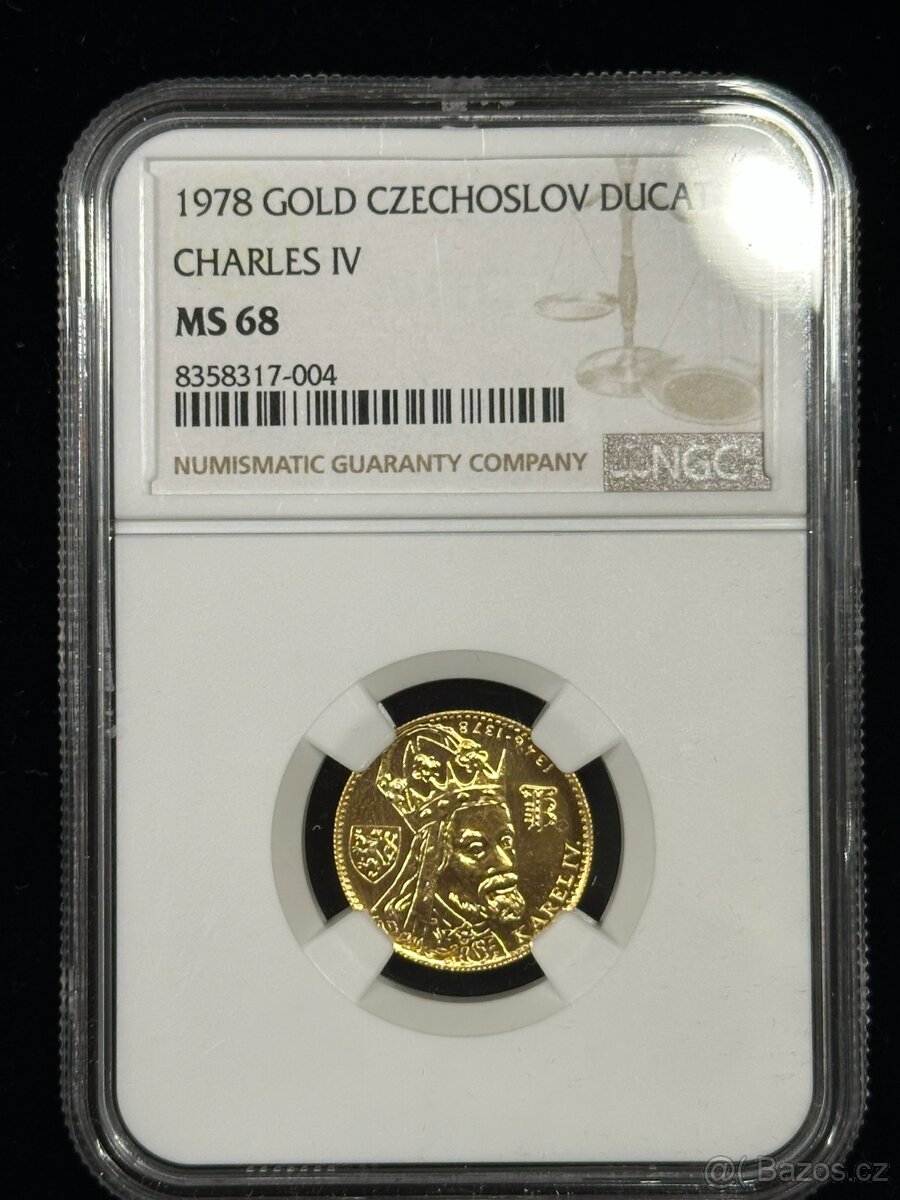 Zlatý československý 1 dukát Karel IV.1978 NGC MS68