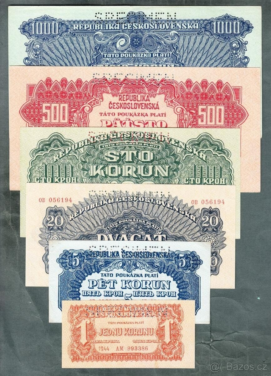 Staré bankovky KOMPLET SESTAVA 1944 pěkný stav