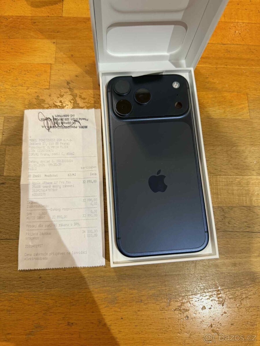 Apple IPhone 17 pro Max 256gb / Deep -Blue. Zánovní.