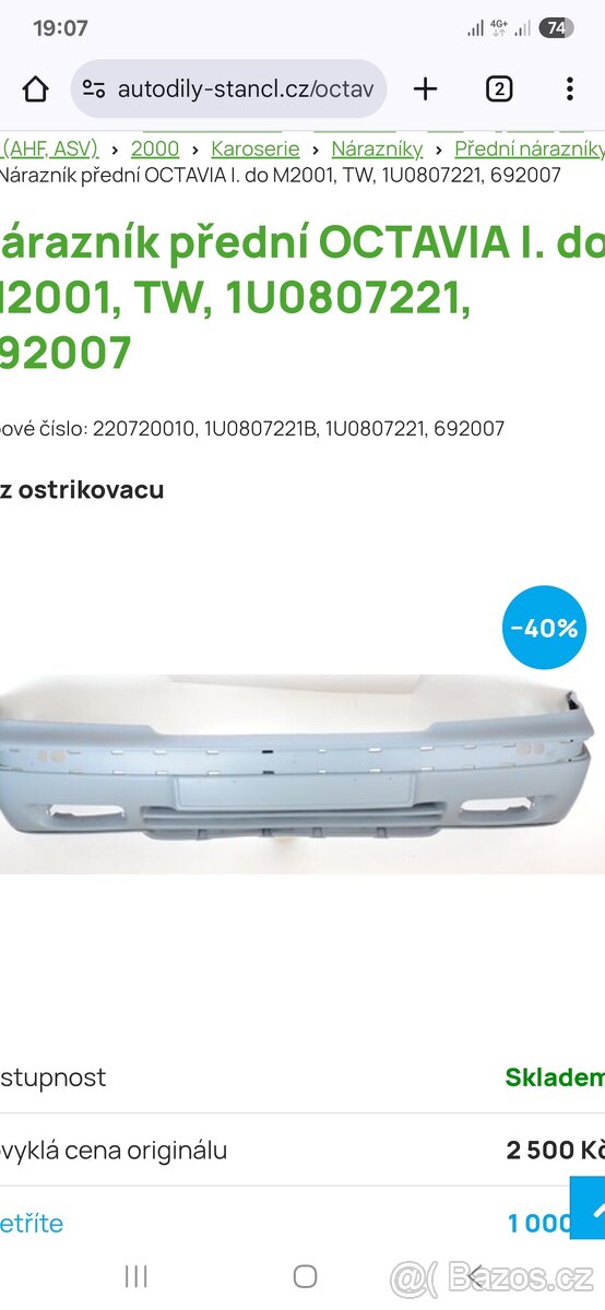 Nárazník octavia 1, před fl