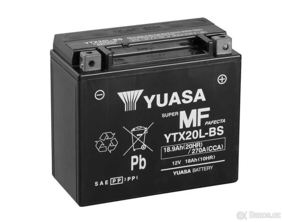 Nová moto baterie - YUASA YTX20L-BS, 12V, 18Ah