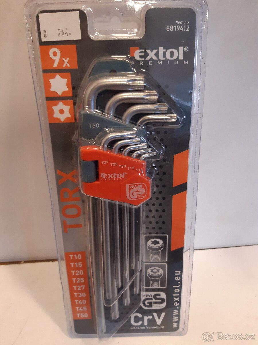 L-klíče TORX prodloužené, sada 9ks, T10-50