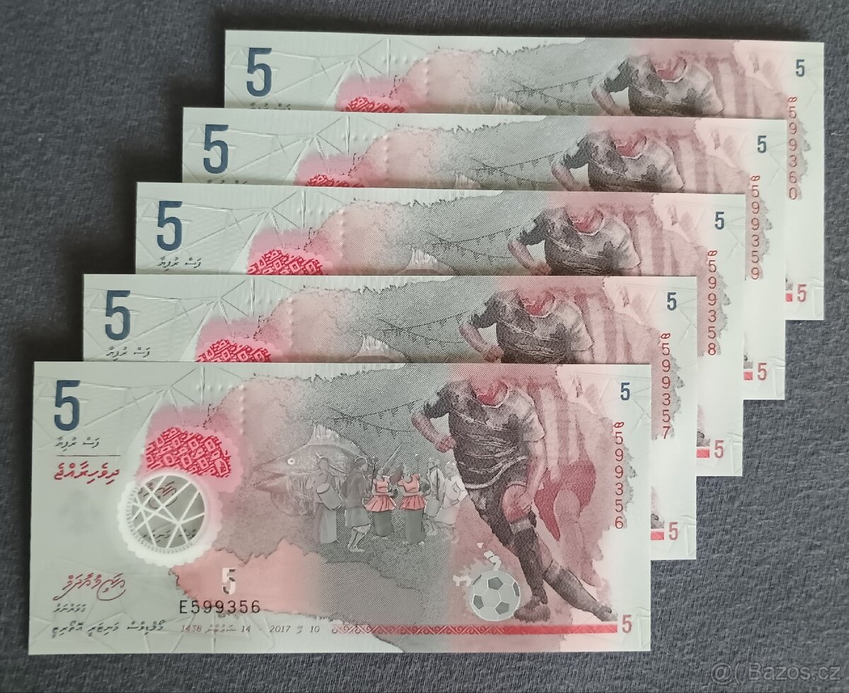 Maledivy - 5 Rupií bankovky, 5ks, 2017, UNC, POSTUPKA