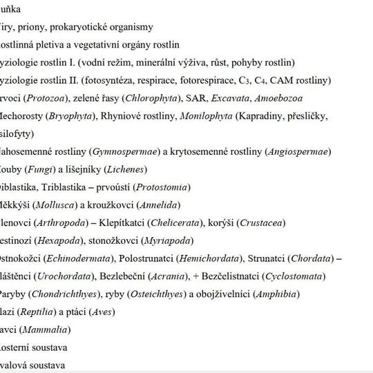 Maturitní otázky do biologie a Seznam maturitní četby do ČJ