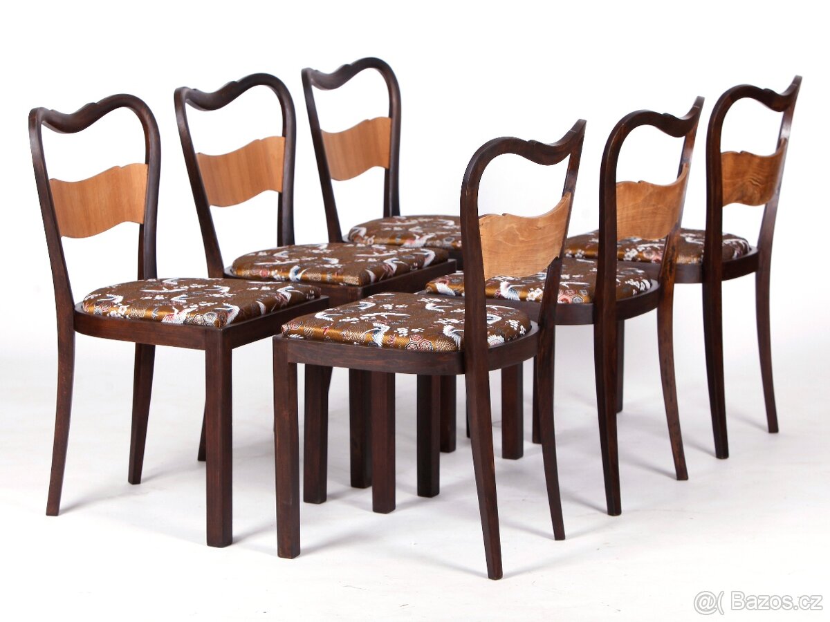 Jídelní set, 6x zrenovované židle TON, noivé čalounění.