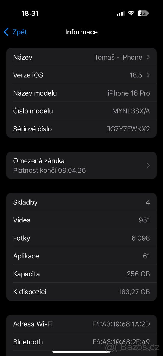 Apple iPhone 16 Pro, 256GB - záruka do 4/2027