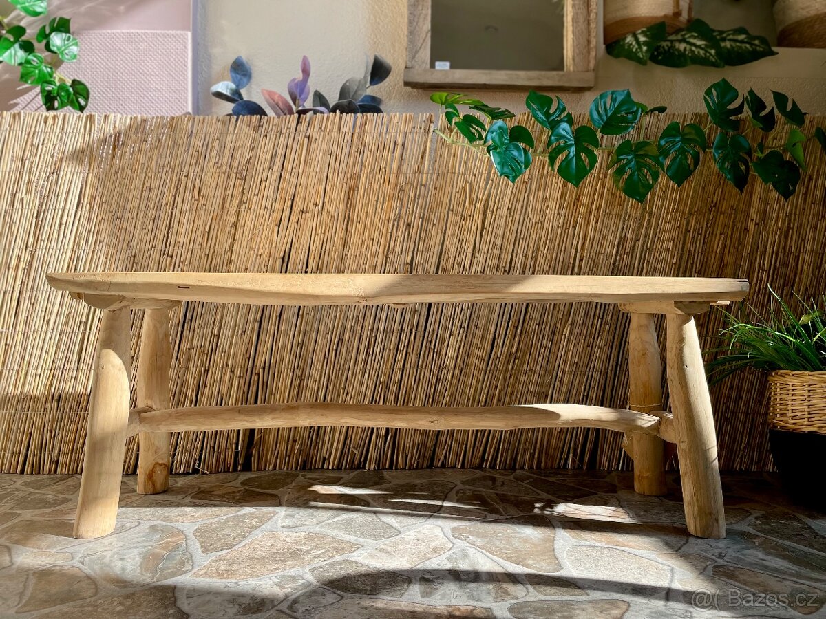 Lavice ze surového teakového dřeva, zahradní nábytek, exotic