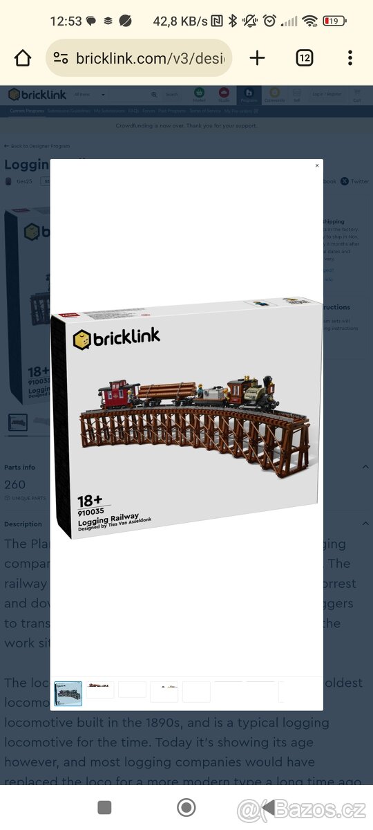 Lego bricklink set přeprava dřeva po železnici