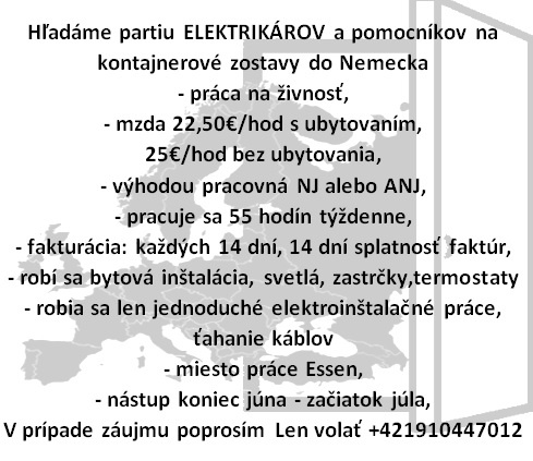 Hľadáme partia ELEKTRIKÁROV do Nemecka