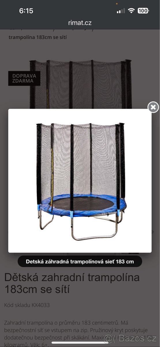 Dětská zahradní trampolína se sítí 183