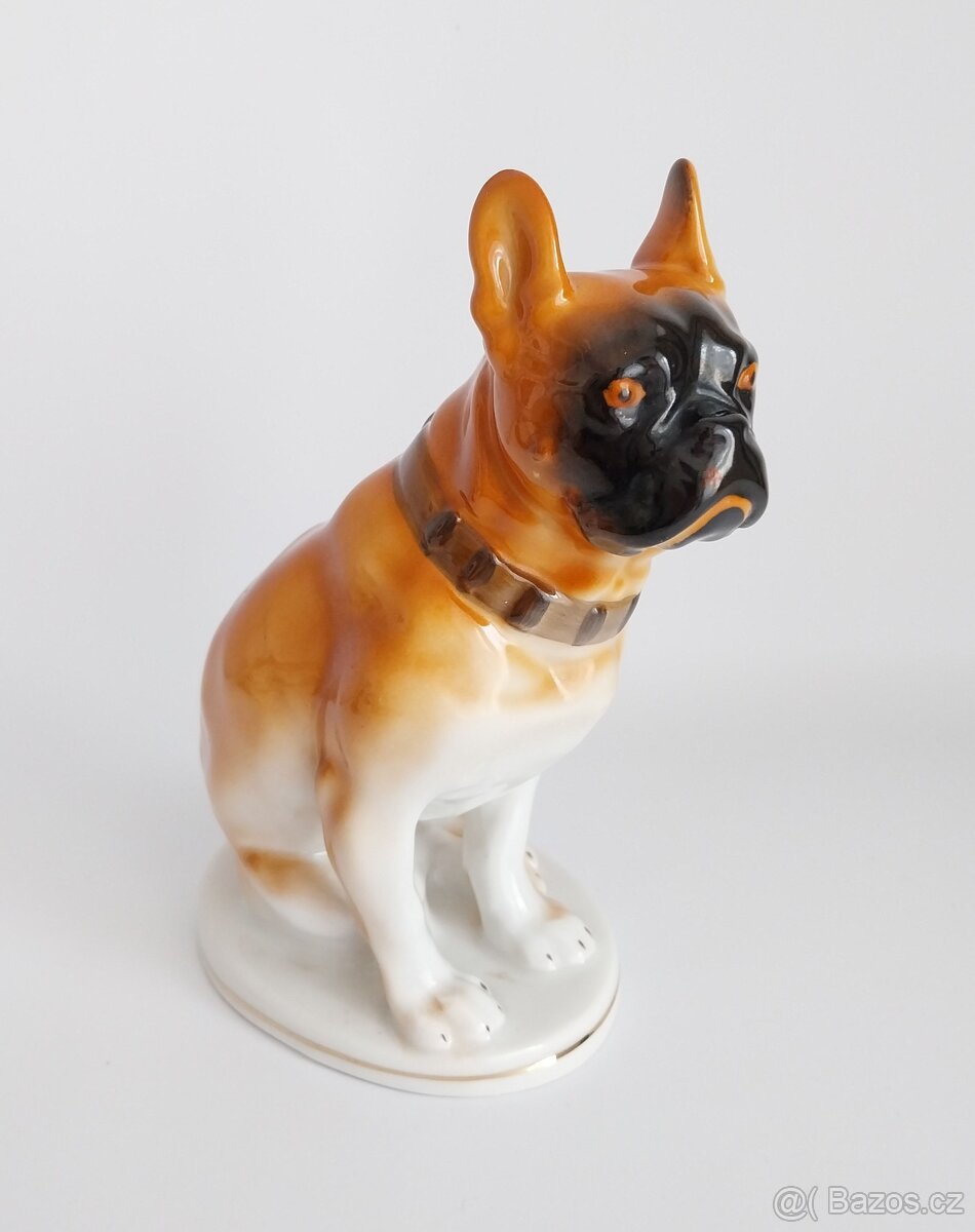 Starožitná porcelánová figura buldočka - Lomonosov Petrohrad
