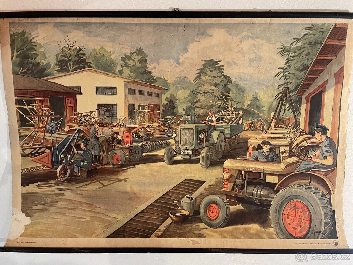 Školní plakát "Traktorová stanice", V. Junek,1950