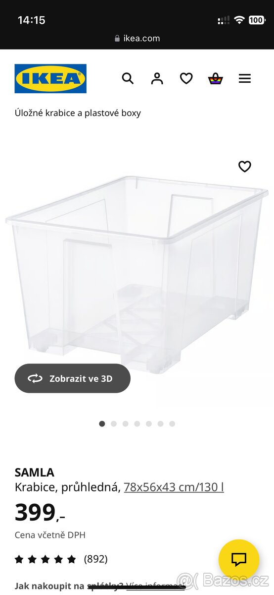Plastove krabice Ikea 130 l, 78x56x43