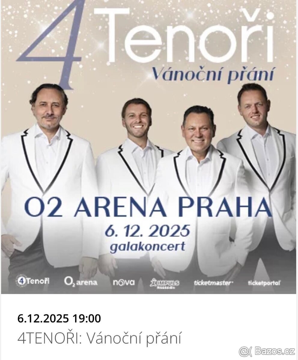 4TENOŘI: Vánoční přání, 6.12.25 VIP klubové patro, O2 Arena