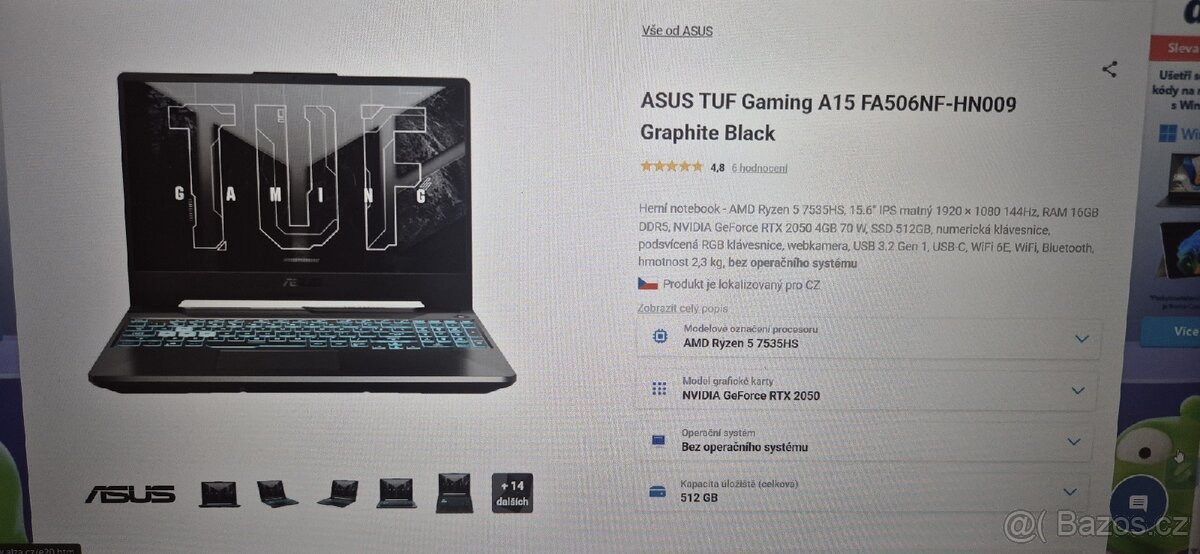 Herní notebook Asus Tuf Gaming - záruka