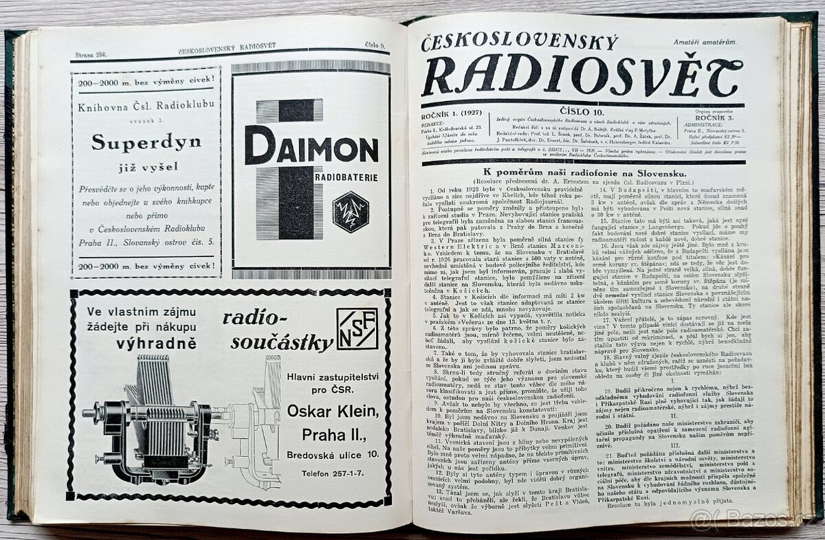 Časopisy ČESKOSLOVENSKÝ RADIOSVĚT, ročník 1, rok 1927