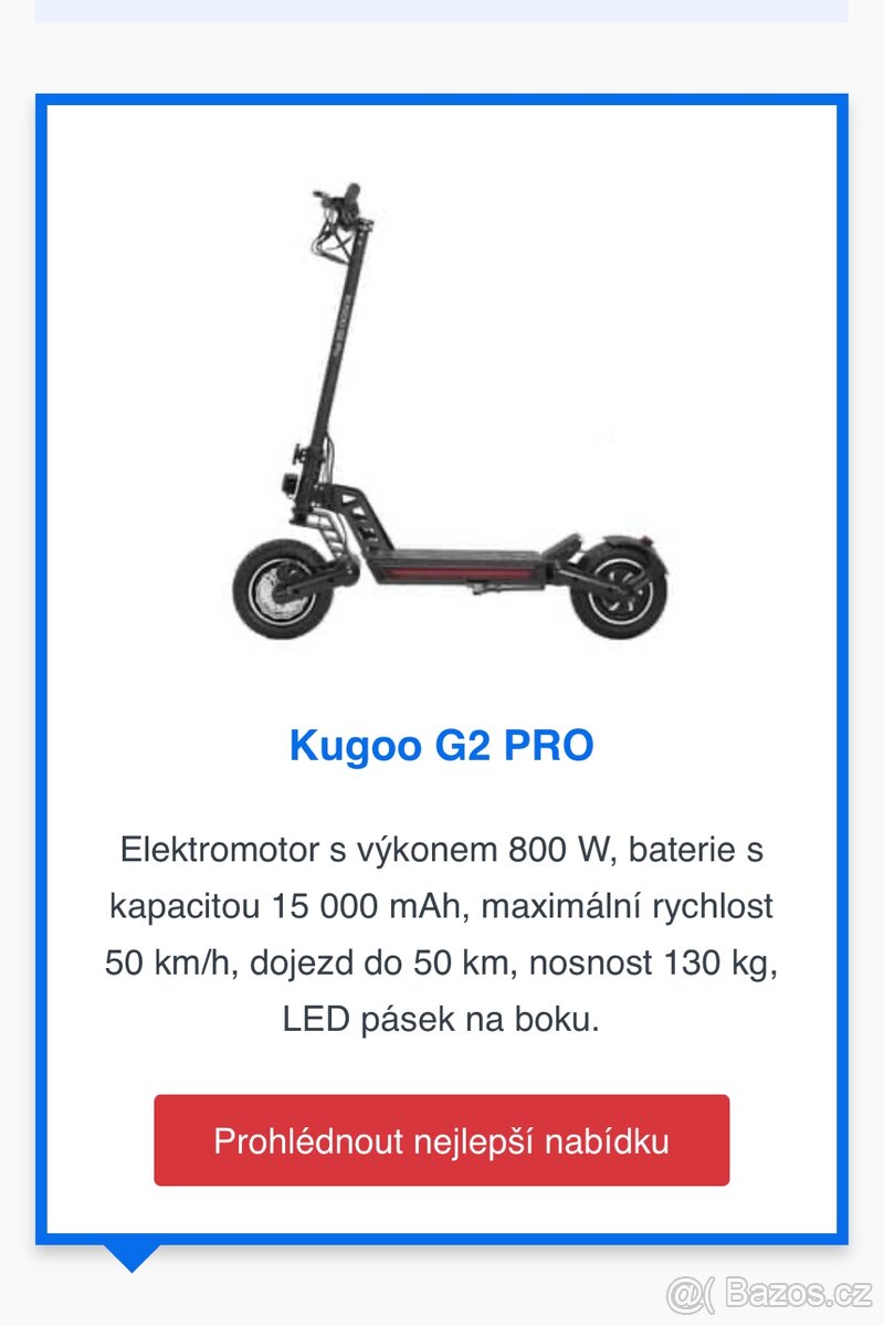 Elektrokoloběžka Kugoo g2 pro 50km/h