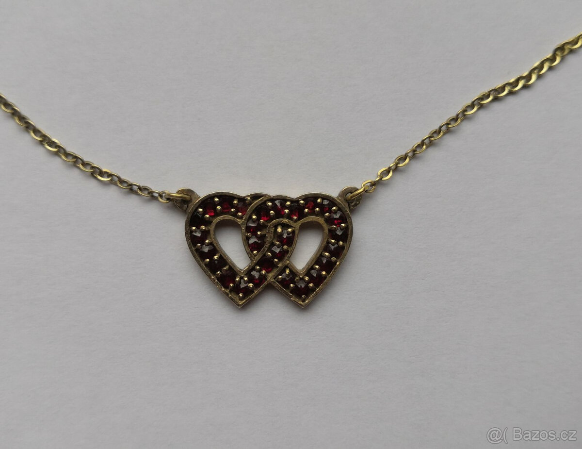 český granát - stříbrný pozlacený náhrdelník