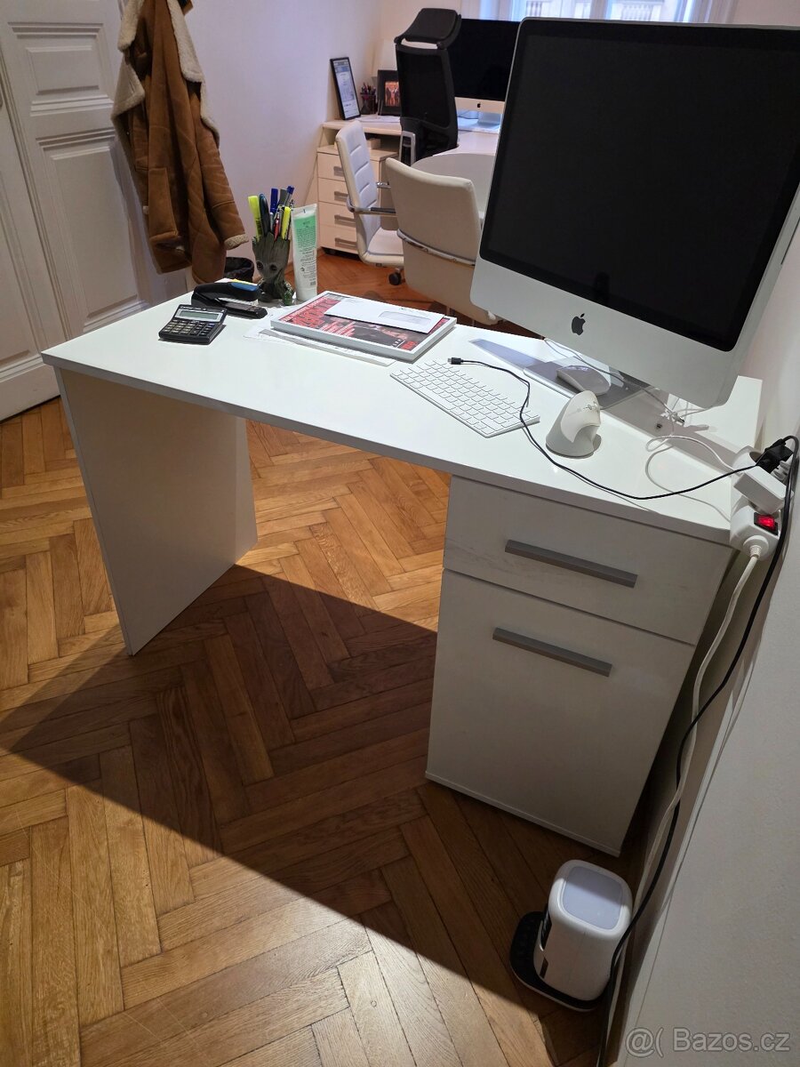 Psací stůl - bílý lesklý - 120x55x75 cm