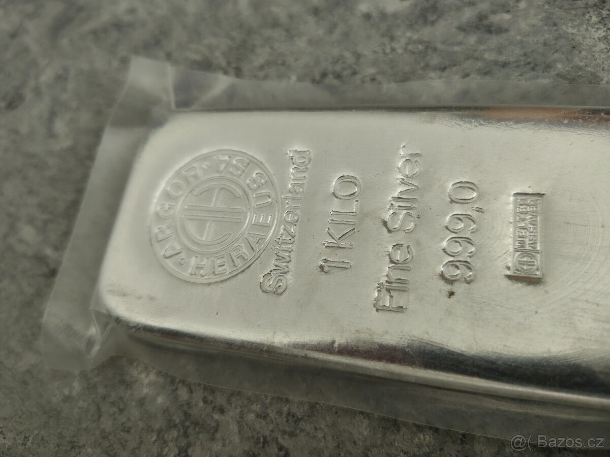 Stříbro slitek 1000 g-1 kg 4x Argor-Heraeus+OVĚŘENÍ PRAVOSTI