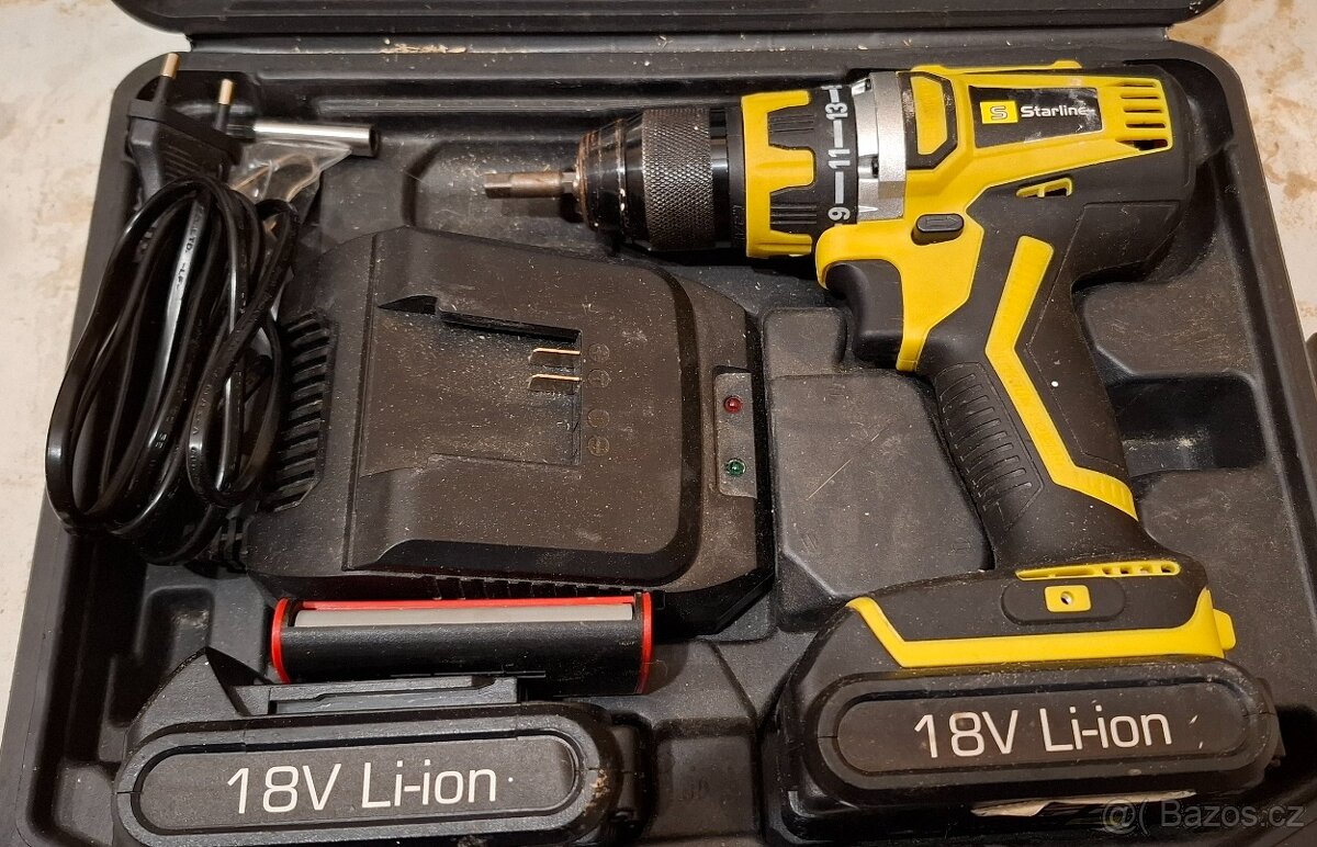 Aku vrtačka Starline 18V Li-ion - 2 baterie, nabíječka