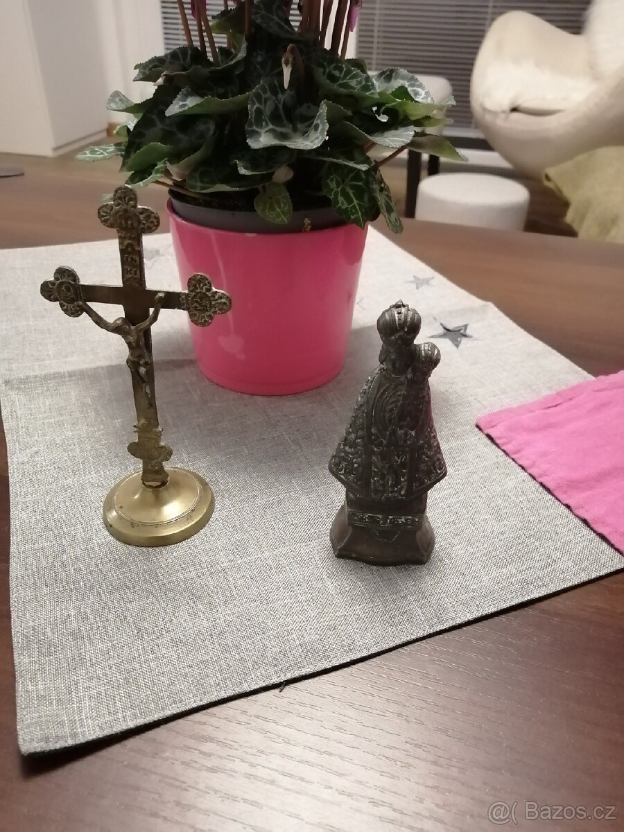 Obrázky Ježíš + Panna Marie, mosazný kříž ,figurka