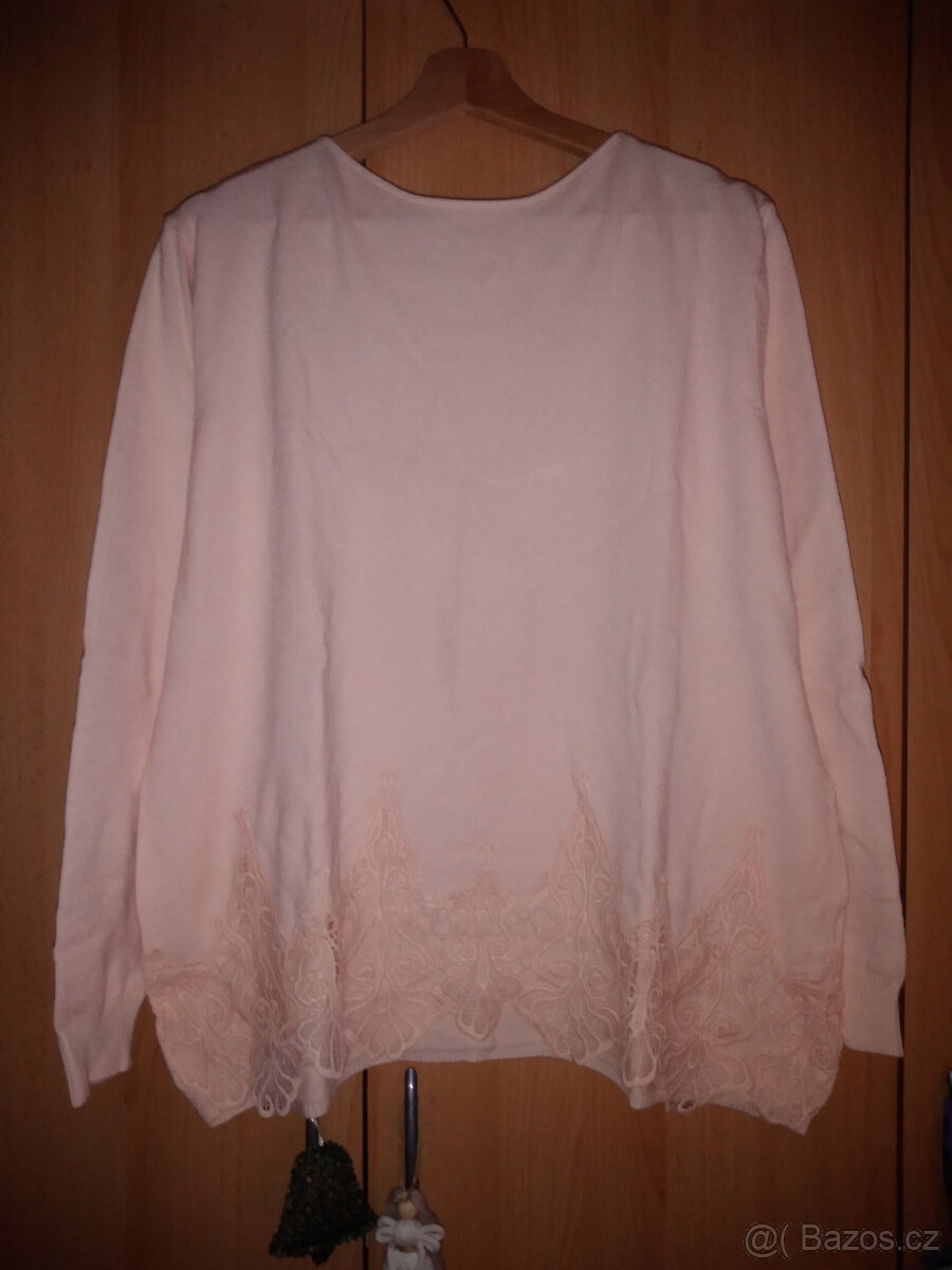 Oranžové triko s krajkou, dlouhé rukávy, vel. L/XL