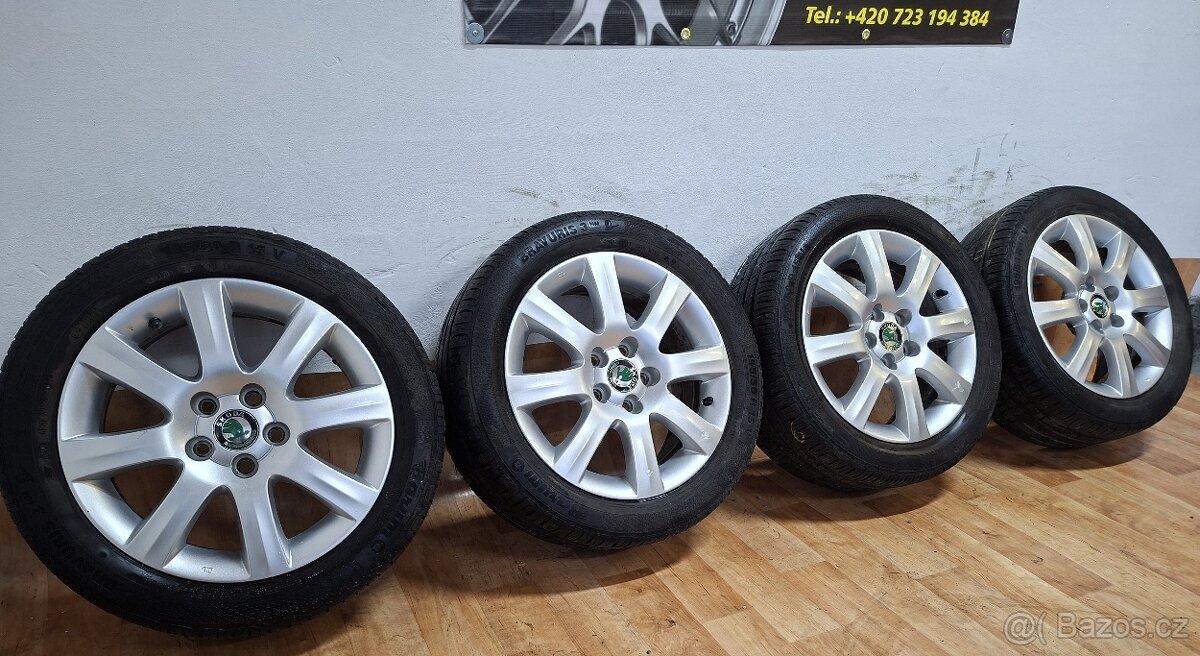 Alu kola R15 5x100 Škoda + 195/50/15 Barum