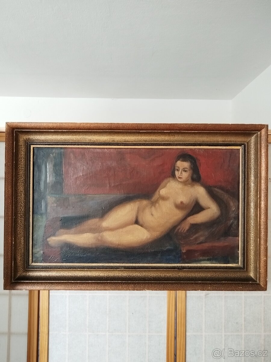 obraz LEŽÍCÍ DÍVKA, akt, olej, sign. Bedřich Knopp 1948