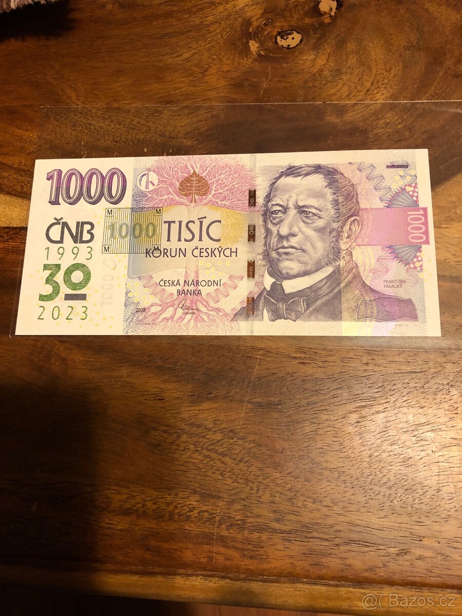 Výroční tisícovka s přitiskem 30.let