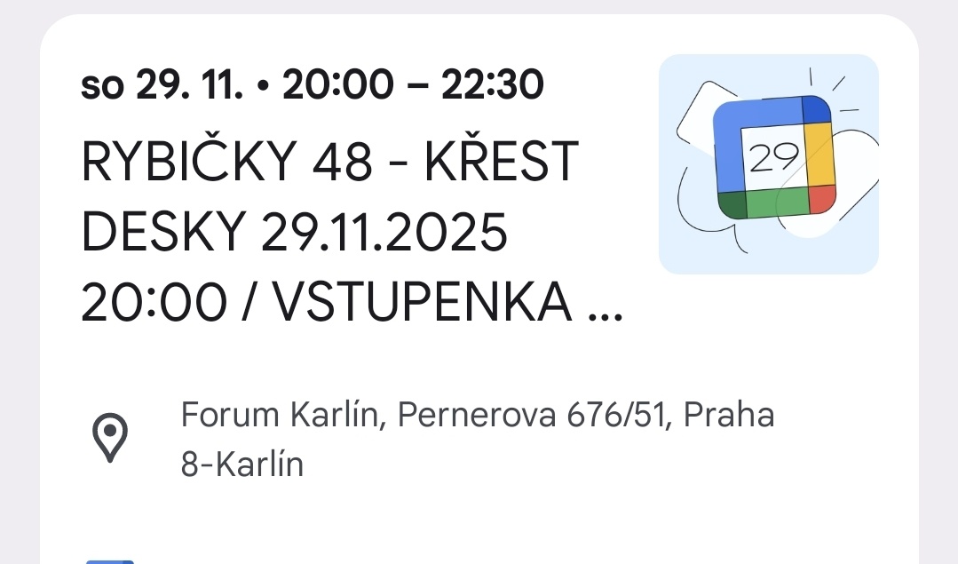 Rybičky 48 křest desky 29.11.2025 Fórum Karlín 2 vstupenky
