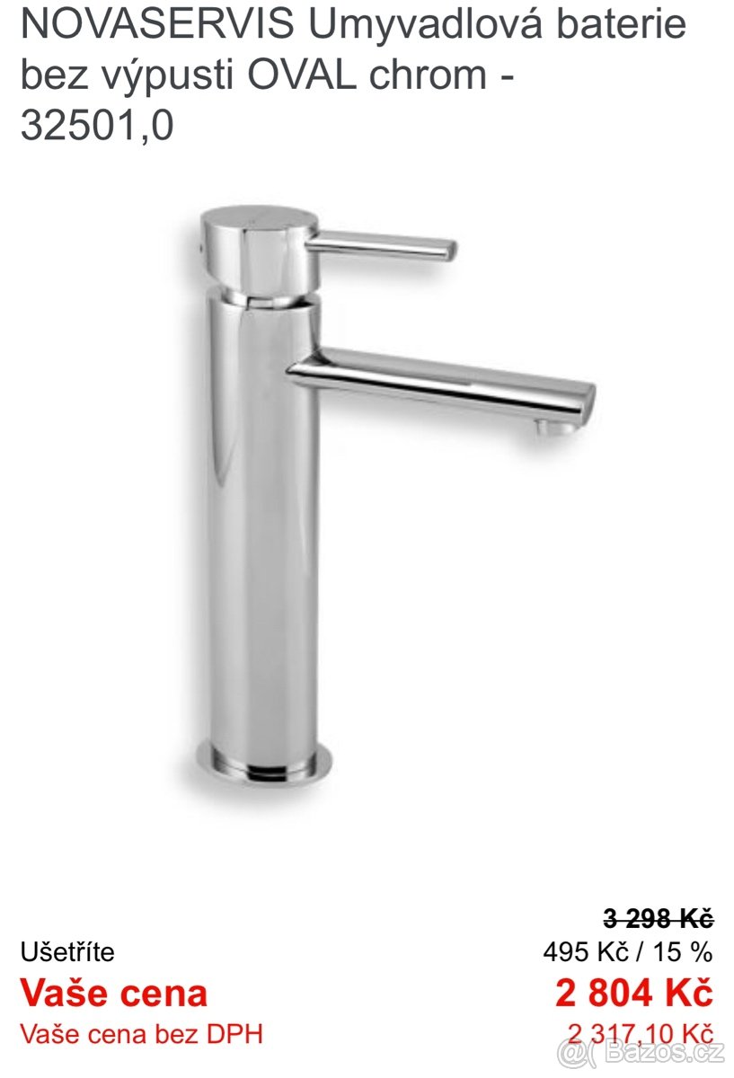 Nová Umyvadlová baterie bez výpusti OVAL chrom
