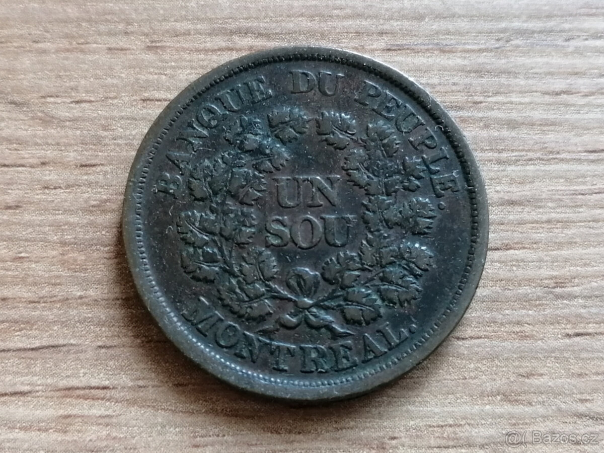 Bas Canada 1 Sou 1838 koloniální mince Dolní Kanada token