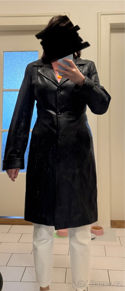 Dlouhá retro kožená bunda / trenčkot / leather coat
