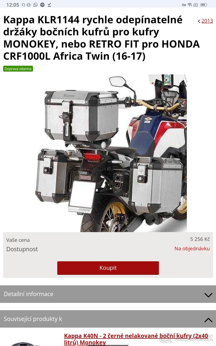 Držáky Bočních kufrů HONDA AFRICA TWIN 1000