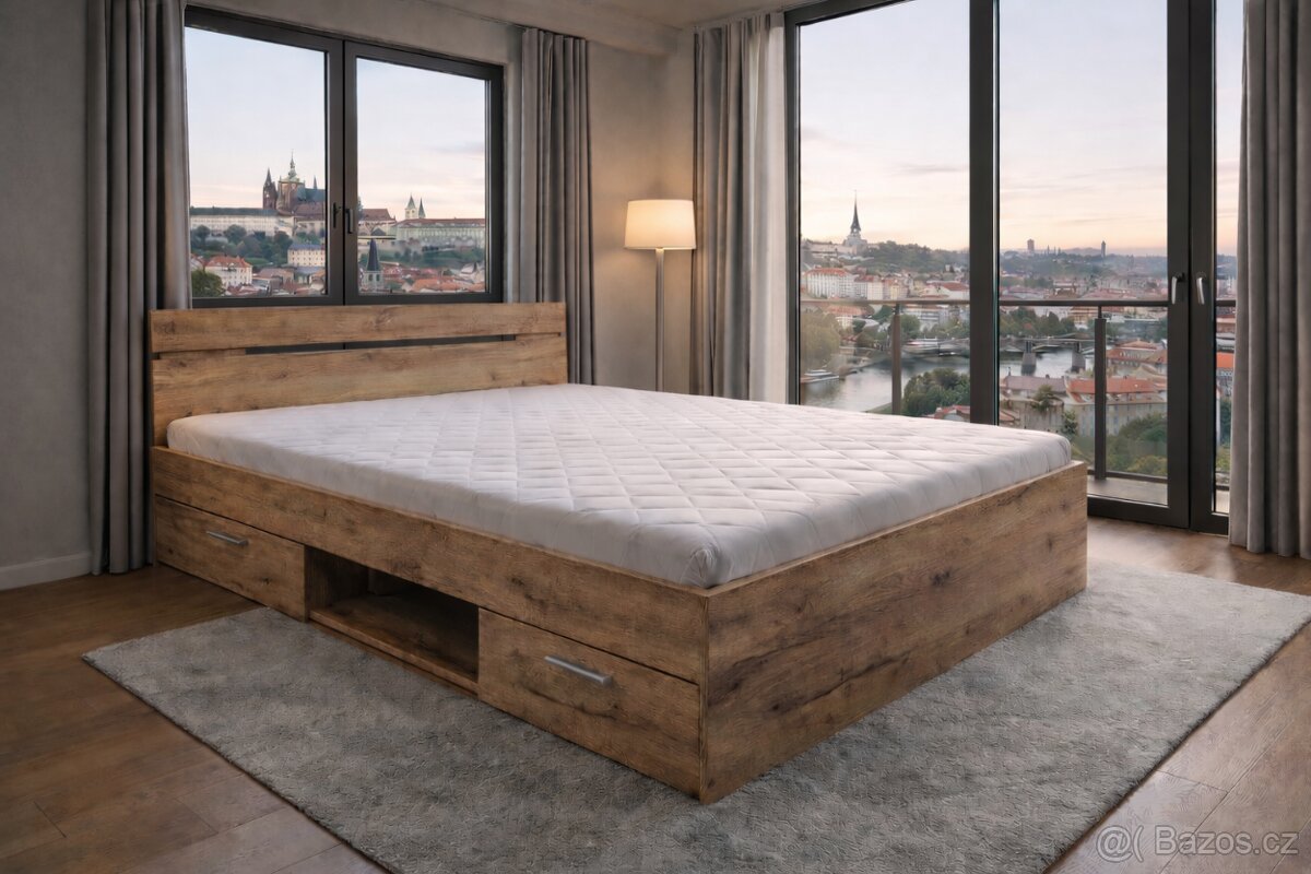 Multifunkční dvoulůžková postel dub wotan NOVÁ
