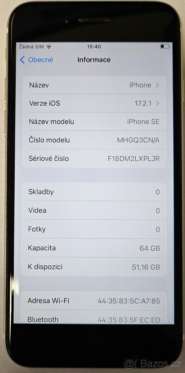 Apple iPhone SE 64 GB White, baterie 85 %
