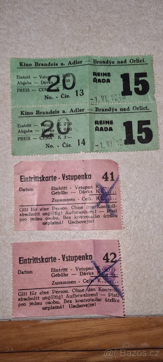 Vstupenky z roku 1943