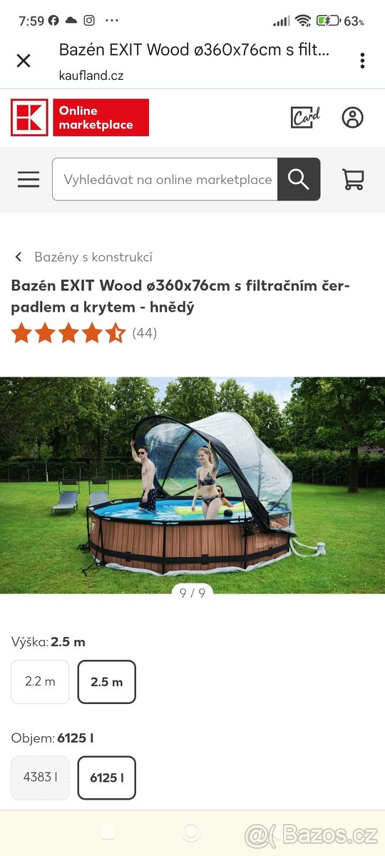 Prodám nový nepoužitý bazén i se zastřešením 3.66m m