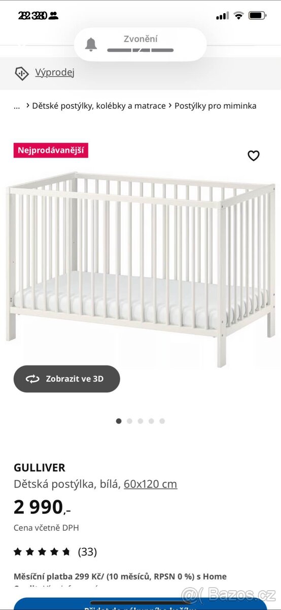 Ikea postýlka s matraci GULLIVER bílá, 60x120 cm