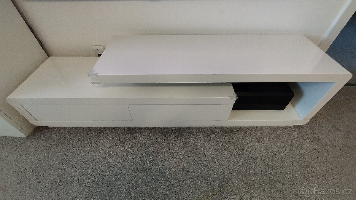 TV stolek, bílý, lesklý, 170x45x40
