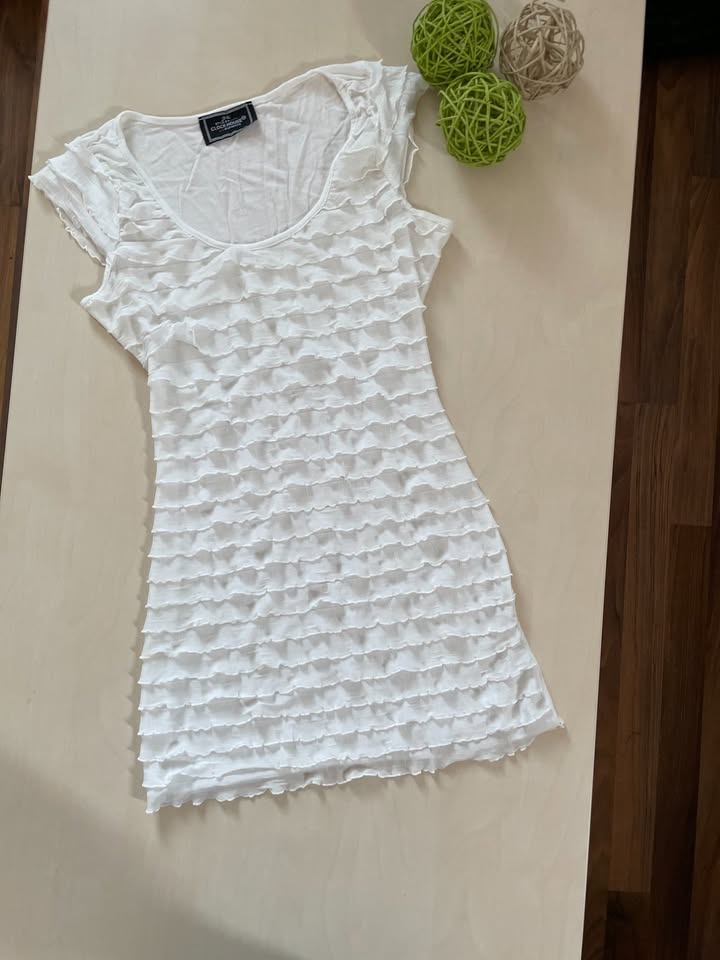 Bílé volánkové triko/minišaty, vel XS-S/M, Clockhouse