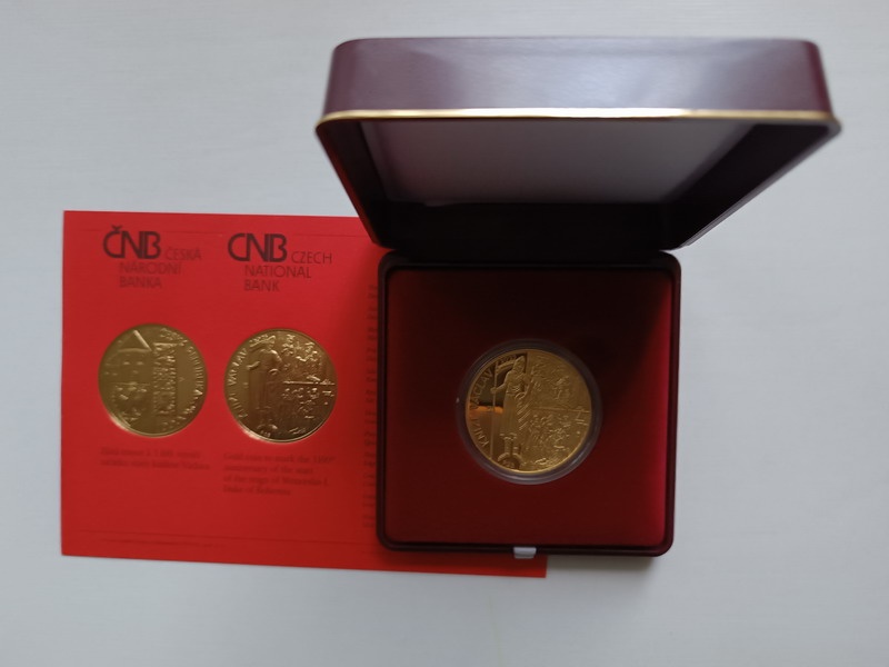 Zlatá mince ČNB 1100. výročí vlády knížete Václava PROOF