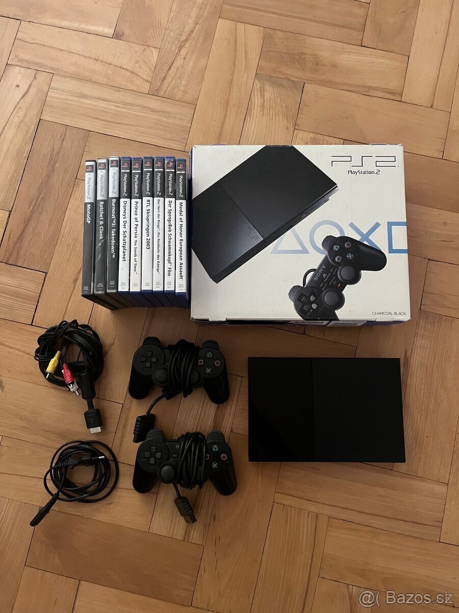 Sony Playstation 2 Slim + box + 2x joystick + 9 hier