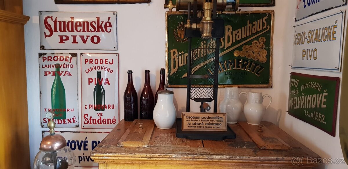 Muzeum piva - STARÉ PIVNÍ LAHVE, FLAŠKY, SKLENICE, REKLAMY