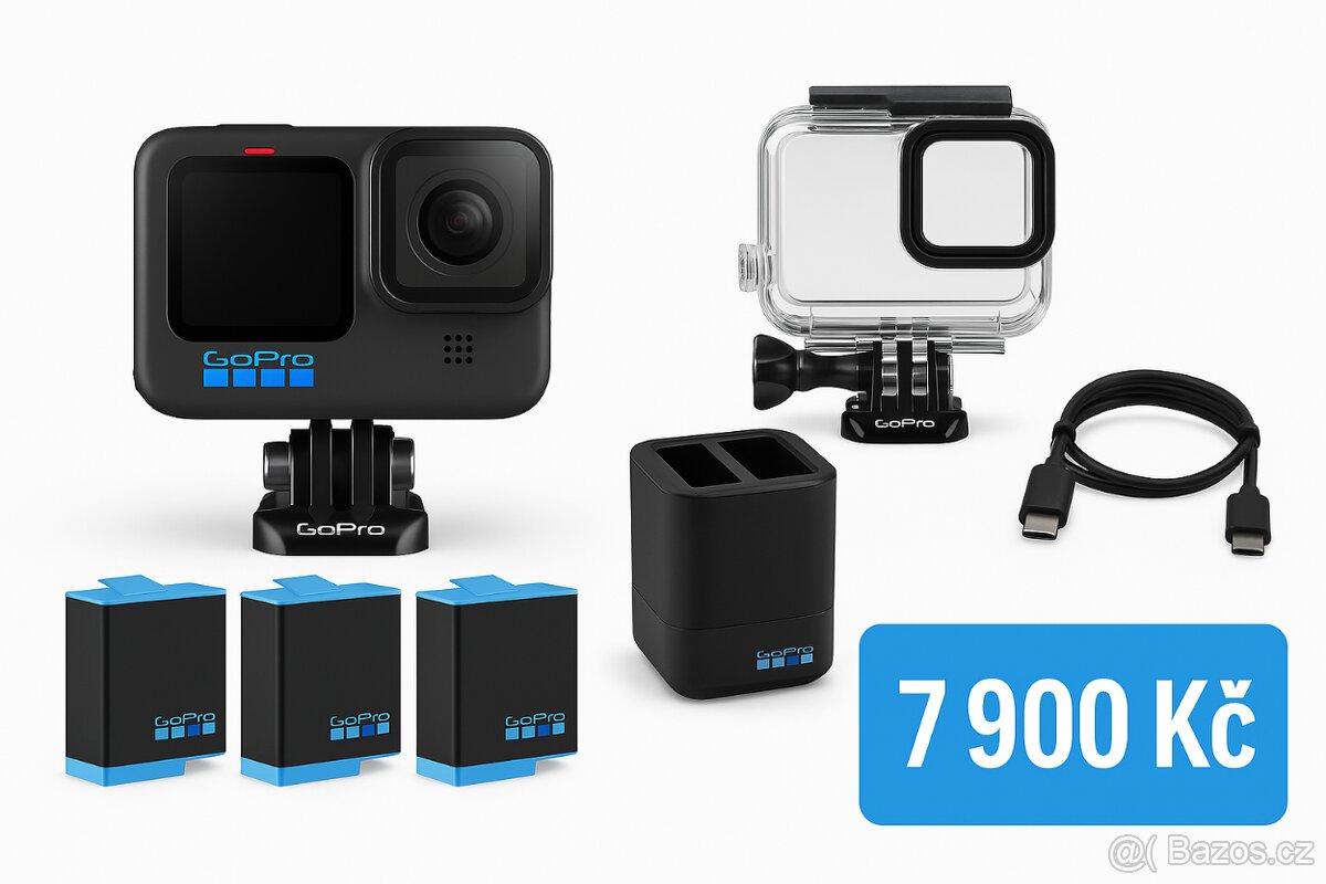 GoPro HERO11 Black + 3× baterie, duální nabíječka, vodotěsný