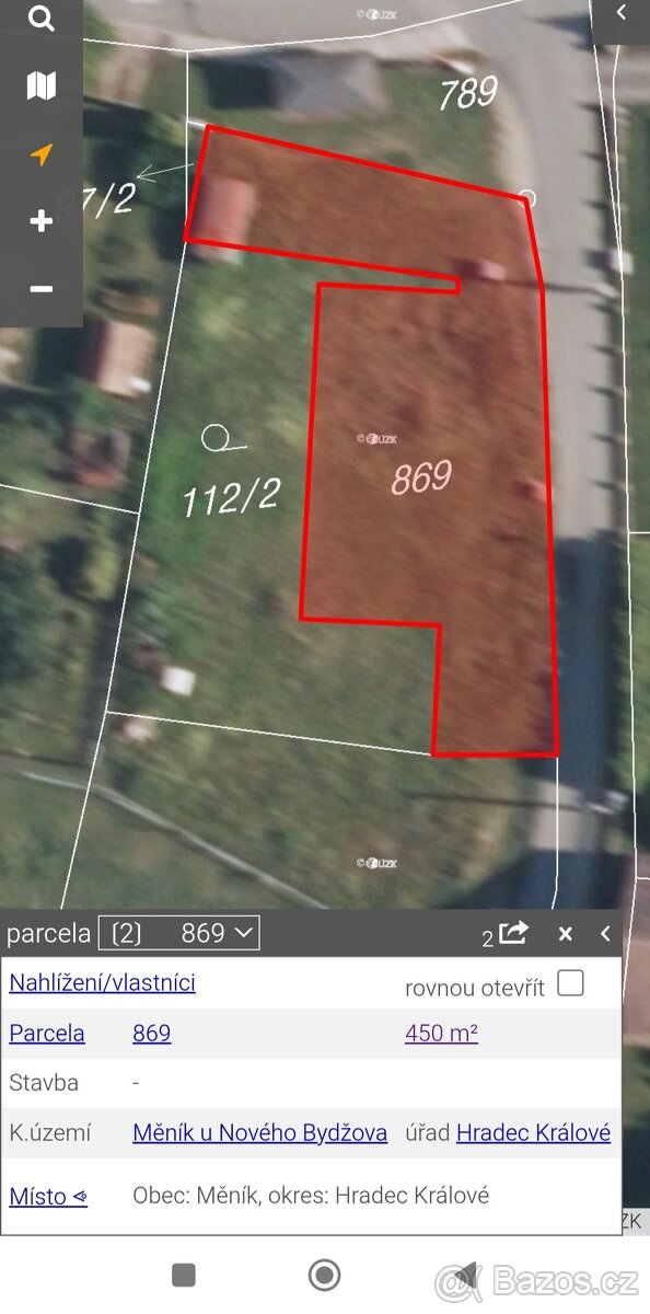 Prodej stavebního pozemku 781 m² – Měník (okres HK)